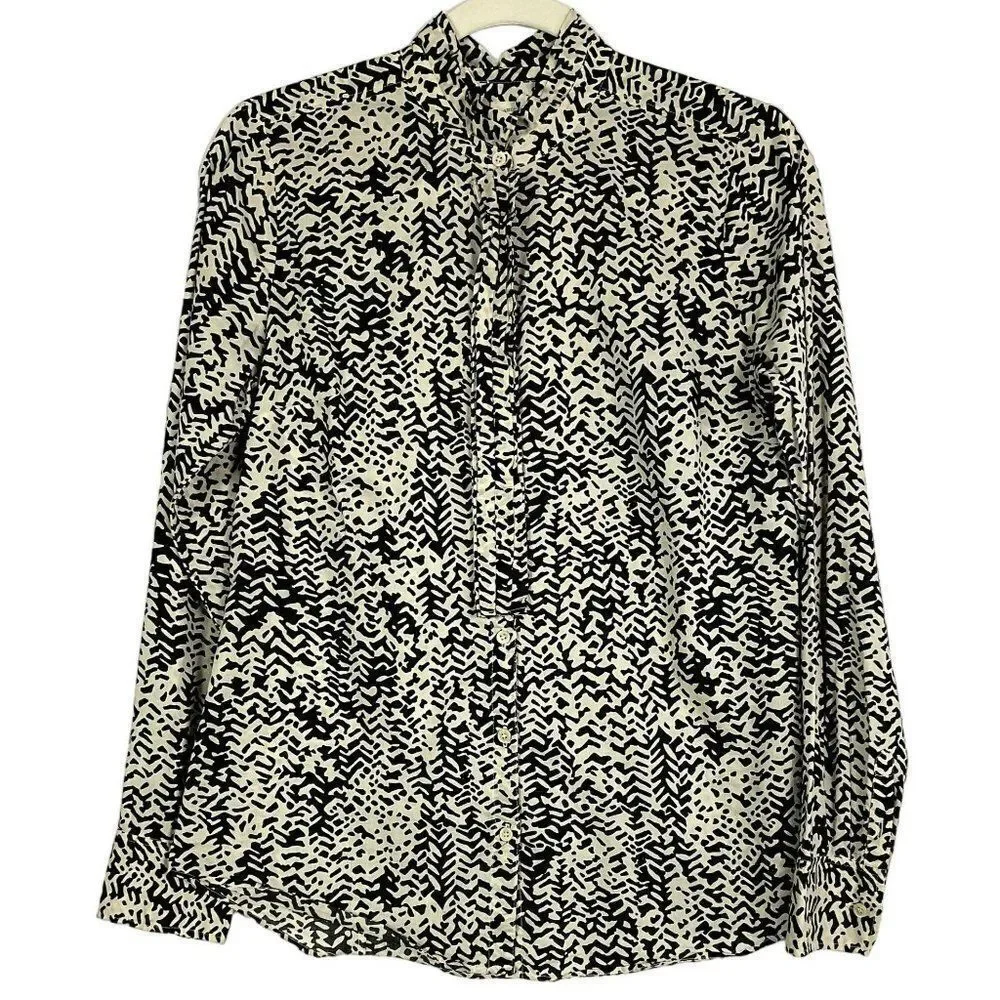 J. Crew Strada Fan Placket Perfect Shirt, Black/Cream, 100% Cotton, size 4 - Picture 6 of 13